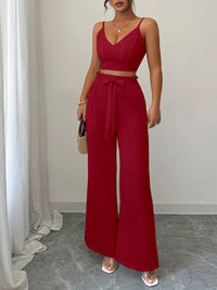 Women’s V-Neck Cami and Wide-Leg Pants Set – Boho Chic Summer Outfit