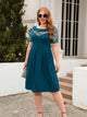 Plus Size Ruched Round Neck Short Sleeve Dress Trandify deal