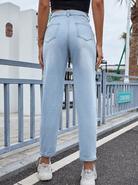 Distressed Straight Jeans with Pockets Trandify Deal