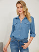 Pocketed Button Up Long Sleeve Denim Shirt Trandify deal
