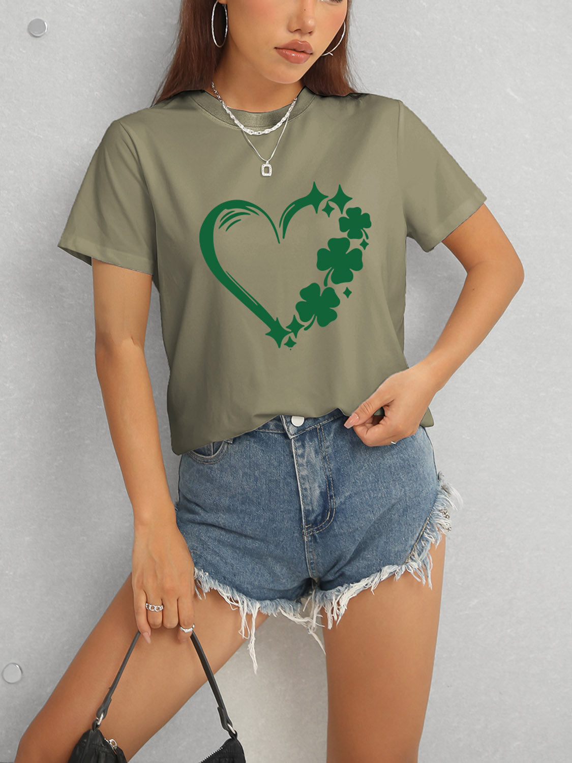 Heart Lucky Clover Round Neck Short Sleeve T-Shirt Trandify deal
