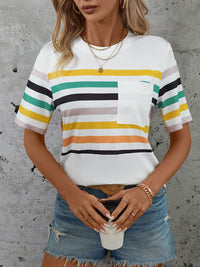 Striped Round Neck Short Sleeve T-Shirt Trandify deal