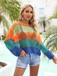 Color Block Openwork Boat Neck Cover Up Trandify deal