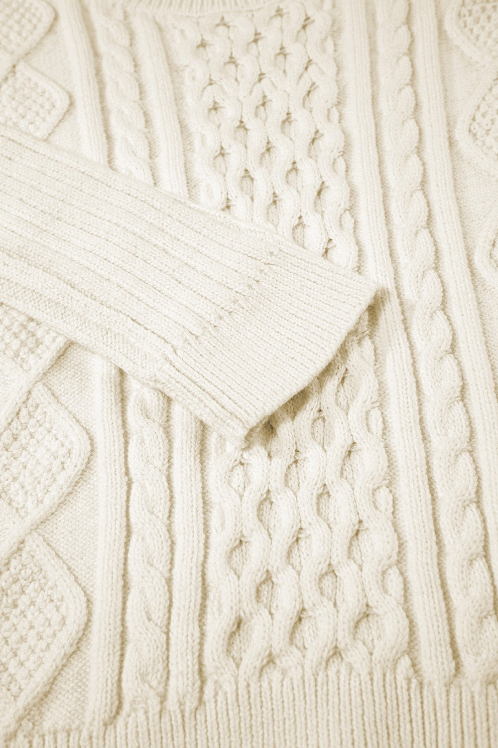 Cable-Knit Round Neck Long Sleeve Sweater Trandify Deal