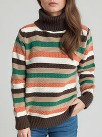 Contrast Stripes Turtleneck Long Sleeve Sweater Trandify Deal