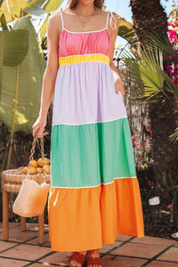 Color Block Flowy Tiered Maxi Dress with Pockets for Women – Boho Summer Dress – Trendy Casual Outfit – TrandifyDeal