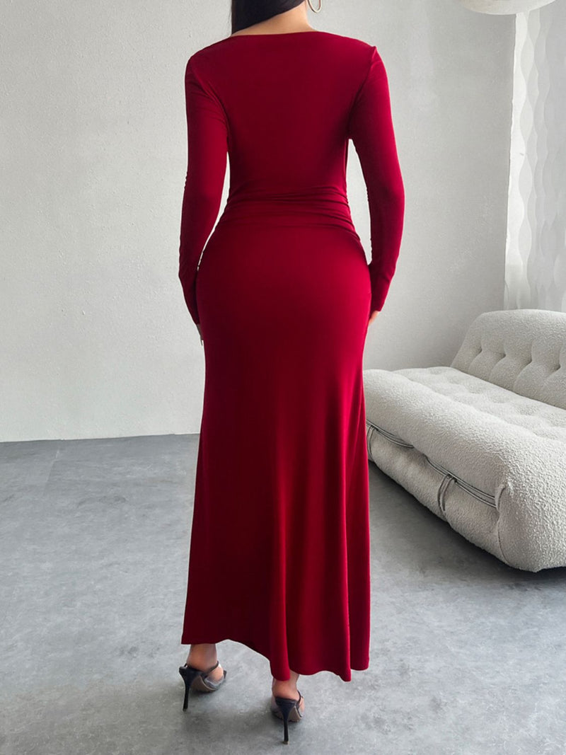 Devine Ruched Long Sleeve Maxi Dress Trandify Deal