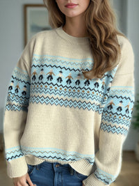 Contrast Round Neck Dropped Shoulder Sweater Trandify Deal