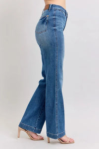 Judy Blue High Waist Straight Leg Jeans with contrast white thread detail