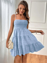 Smocked Tiered Sleeveless Mini Dress Trandify deal
