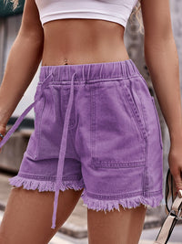Drawstring Raw Hem Denim Shorts Trandify deal