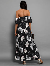 Pleated Floral Off-Shoulder Short Sleeve Midi Dress Trandify deal