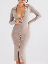 Women’s button-front sweater dress for fall – soft knit long sleeve dress