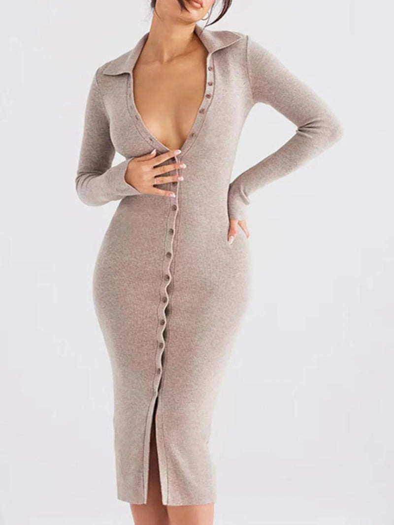 Women’s button-front sweater dress for fall – soft knit long sleeve dress