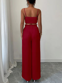 Women’s V-Neck Cami and Wide-Leg Pants Set – Boho Chic Summer Outfit