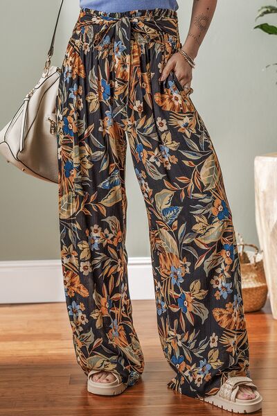 Floral shirred high waist wide leg pants for women – Trandify Deal