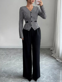 Women's Houndstooth Blazer & Wide Leg Pants Set