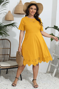 Plus Size Round Neck Openwork Dress Trandify deal