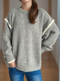 Contrast Trim Round Neck Dropped Shoulder Sweater Trandify Deal