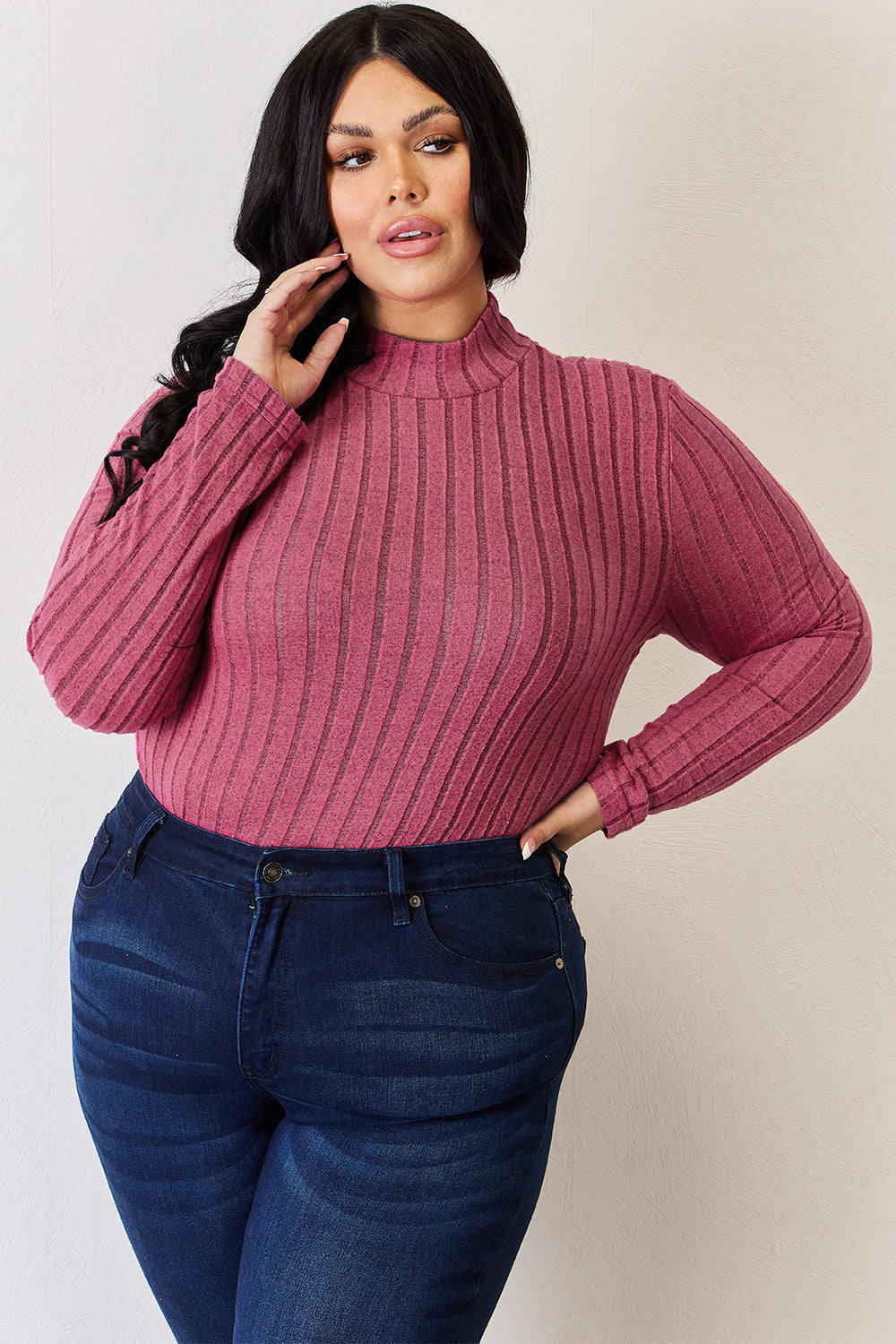 Basic Bae Full Size Ribbed Mock Neck Long Sleeve T-Shirt Trandify Deal