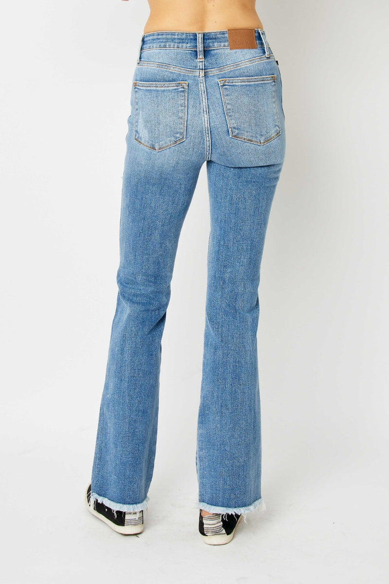 Judy Blue Full Size Distressed Raw Hem Bootcut Jeans Trandify deal