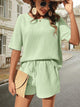Waffle-Knit Half Sleeve Top and Shorts Set Trandify deal