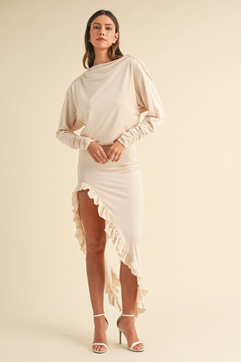 Mable Backless Asymmetric Ruffle Hem Dress Trandify Deal