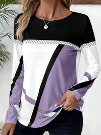 Contrast Round Neck Long Sleeve T-Shirt Trandify Deal