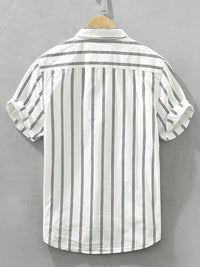Men's Plus Size Classic Striped Short Sleeve Button-Up Shirt – Casual Slim Fit Summer Top for Big & Tall Men