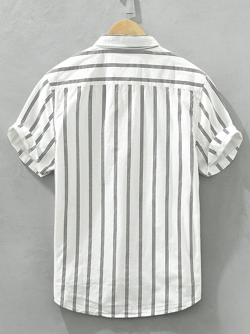 Men's Plus Size Classic Striped Short Sleeve Button-Up Shirt – Casual Slim Fit Summer Top for Big & Tall Men