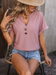 Mandy Eyelet Notched Short Sleeve T-Shirt Trandify deal
