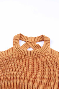 Cutout Back Cold Shoulder Long Sleeve Sweater Trandify deal
