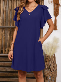 V-Neck Flutter Sleeve Mini Dress Trandify Deal