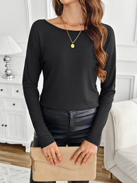 Lace Detail Butterfly Back Round Neck Long Sleeve T-Shirt Trandify Deal