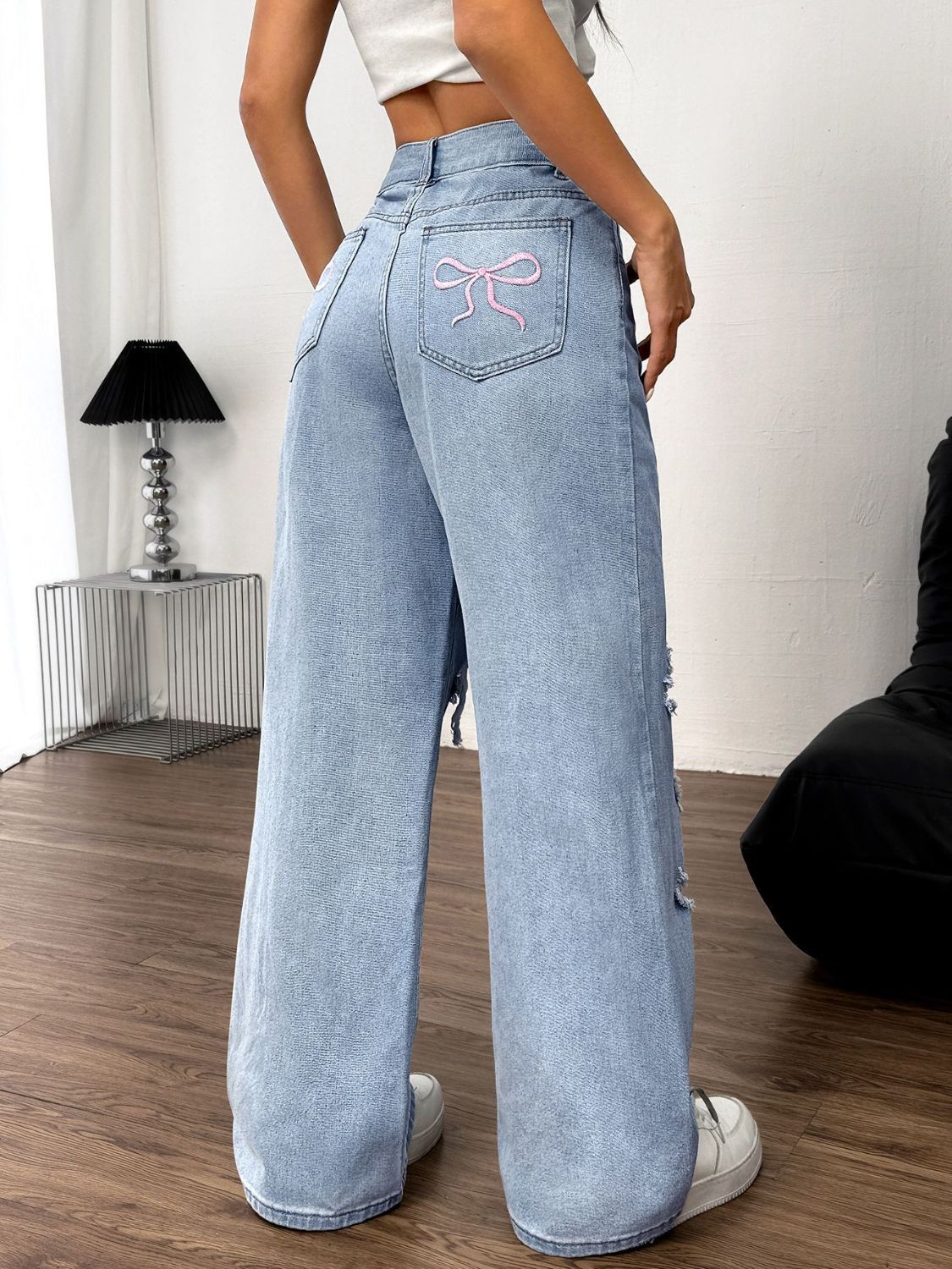 Distressed Wide Leg Jeans with Pockets Trandify Deal
