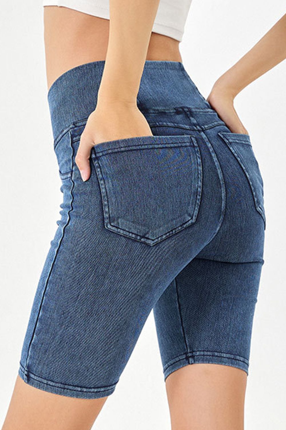 Basic Bae Asymmetrical Waist Denim Shorts with Pockets Trandify Deal