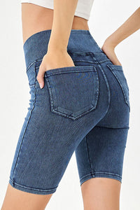 Basic Bae Asymmetrical Waist Denim Shorts with Pockets Trandify Deal