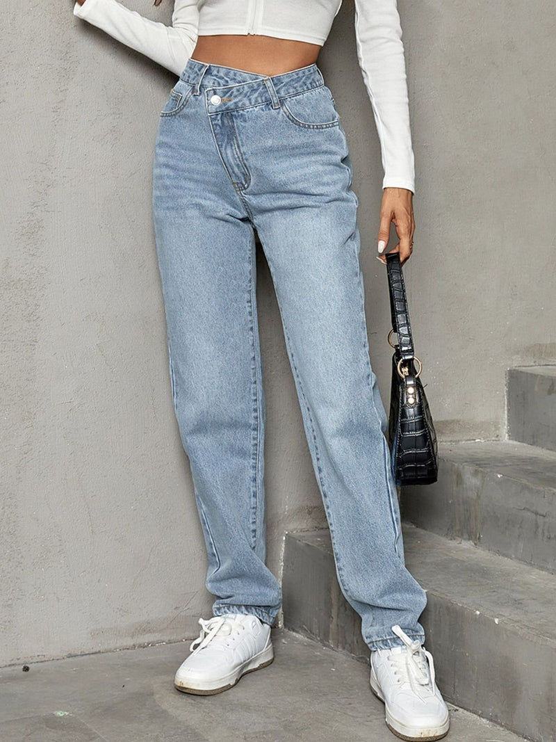 Fashionable High-Waisted Straight Leg Jeans for Women – USA