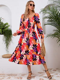 Printed Long Sleeve Midi Dress Trandify Deal