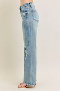 Judy Blue Destroyed Knee Patch Jeans women's straight leg destroyed detail denim