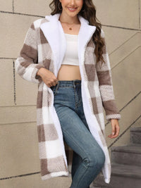 Cozy Plaid Fleece Longline Winter Coat for Women