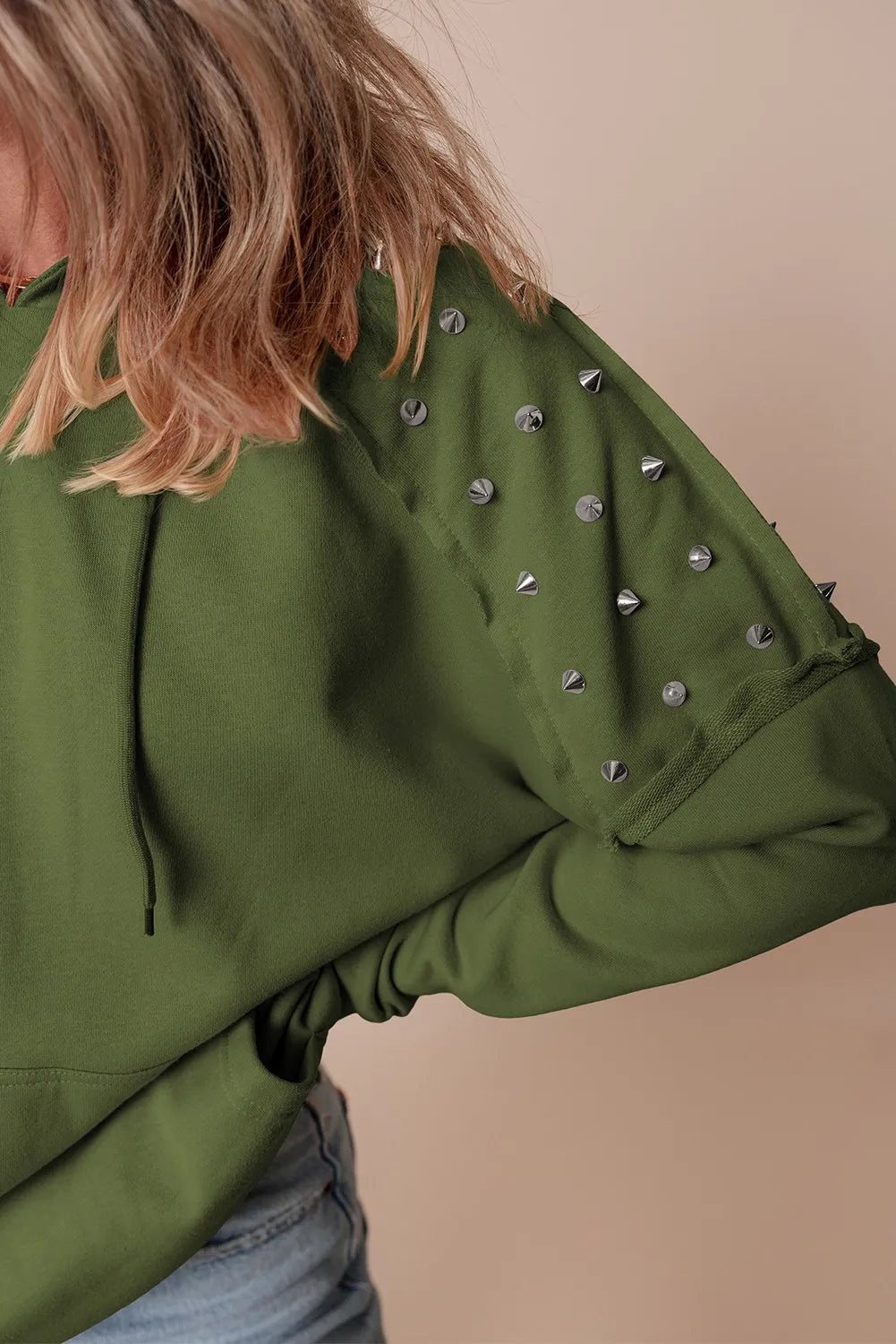 Rivet Drawstring Long Sleeve Hoodie Trandify Deal