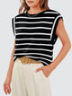 Striped Round Neck Cap Sleeve T-Shirt Trandify deal