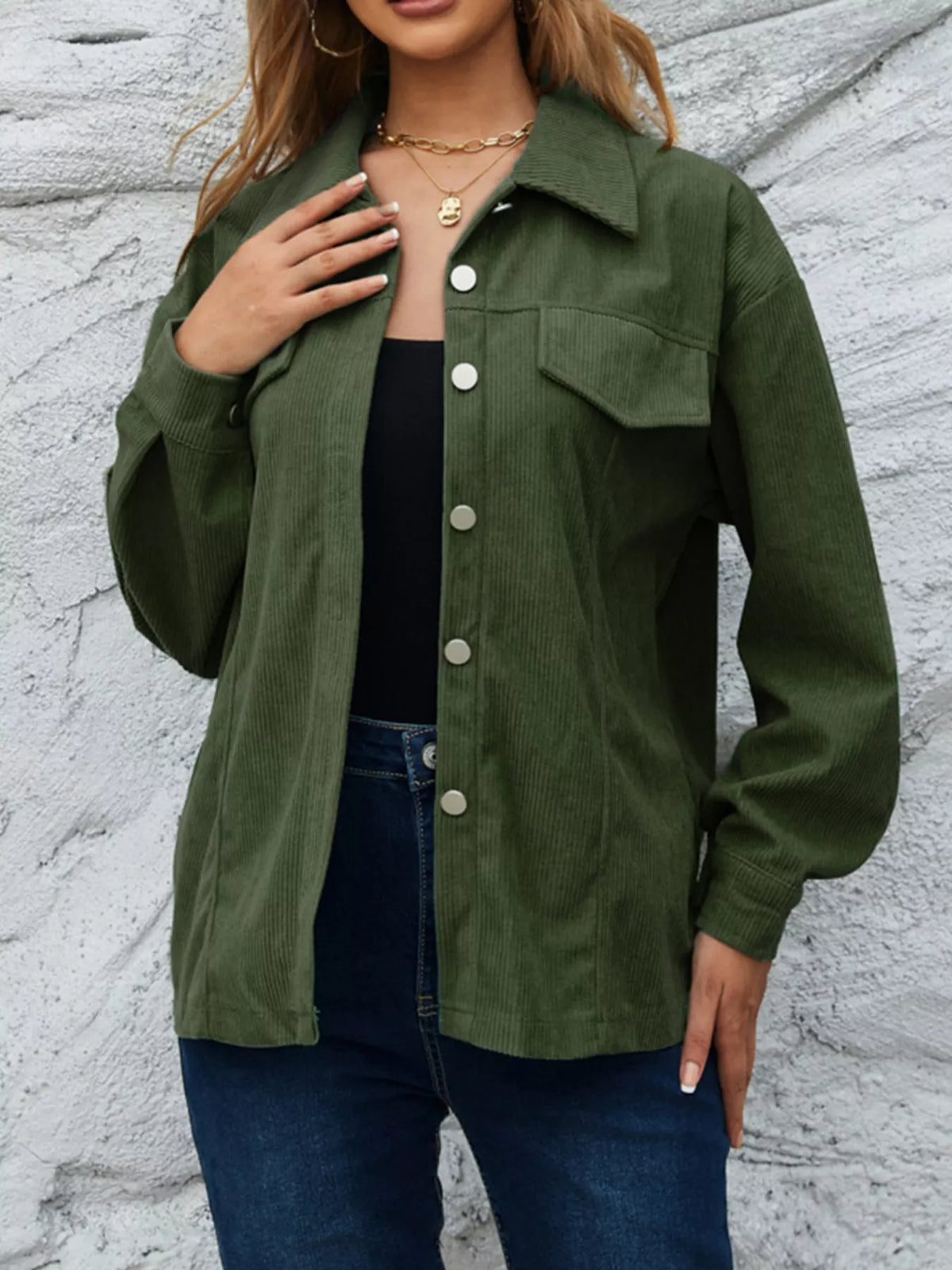 Women's Corduroy Shacket - Pocketed Overshirt