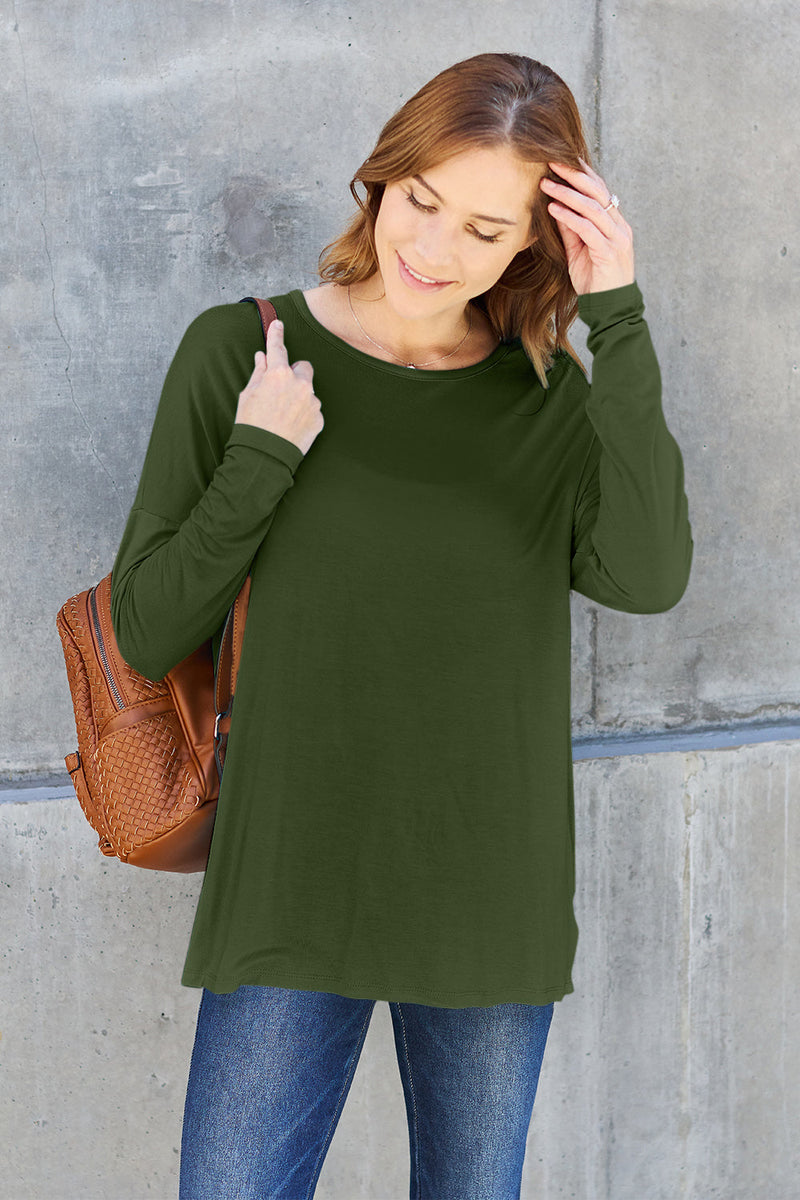 Basic Bae Full Size Round Neck Dropped Shoulder T-Shirt Trandify Deal