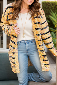 Striped Open Front Long Sleeve Cardigan Trandify Deal