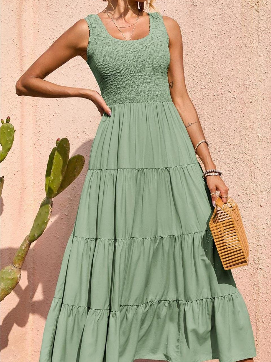Tiered Smocked Wide Strap Dress Trandify Deal