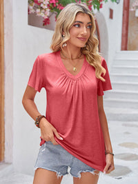 Double Take Ruched V-Neck Short Sleeve T-Shirt Trandify deal