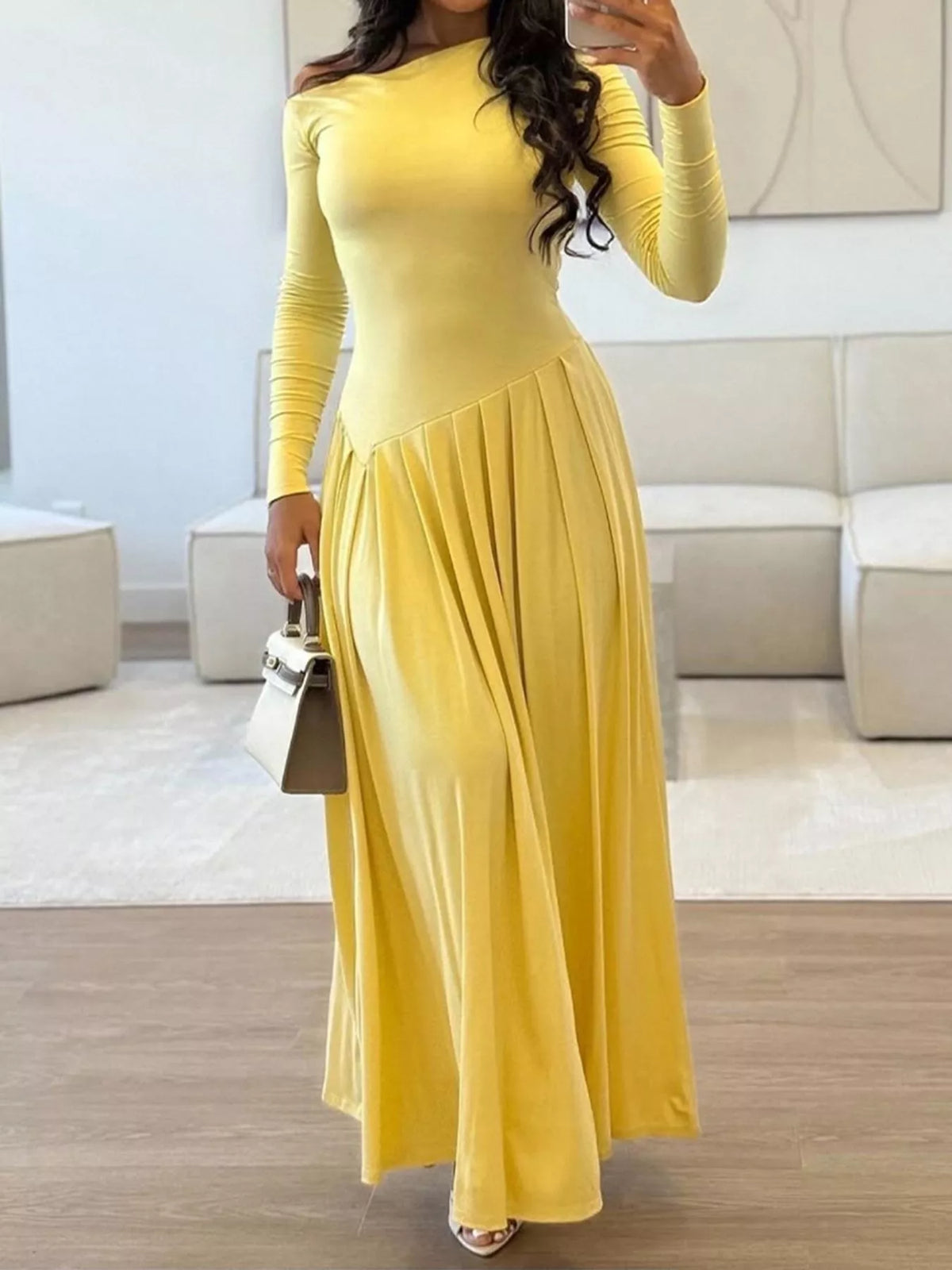 Ruched One Shoulder Bodycon Dress in Yellow