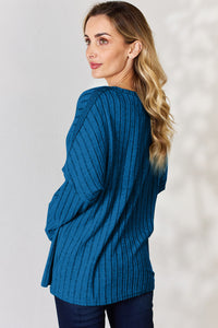 Basic Bae Full Size Ribbed Half Button Long Sleeve T-Shirt Trandify Deal